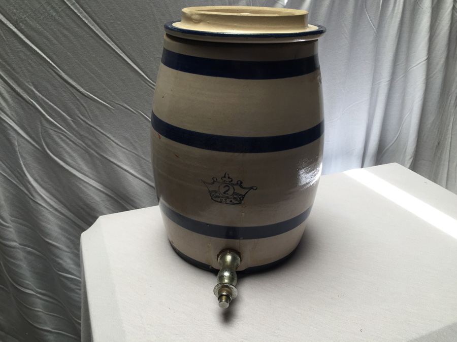 Vintage 2 Crown Gallon Stoneware Crock Jug Water Cooler [Photo 1]