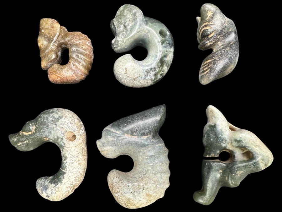 (6) Vintage Carved Jade Pendants