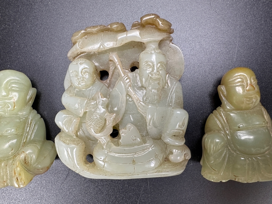 (3) Vintage Chinese Carved Jade Pendants [Photo 2]