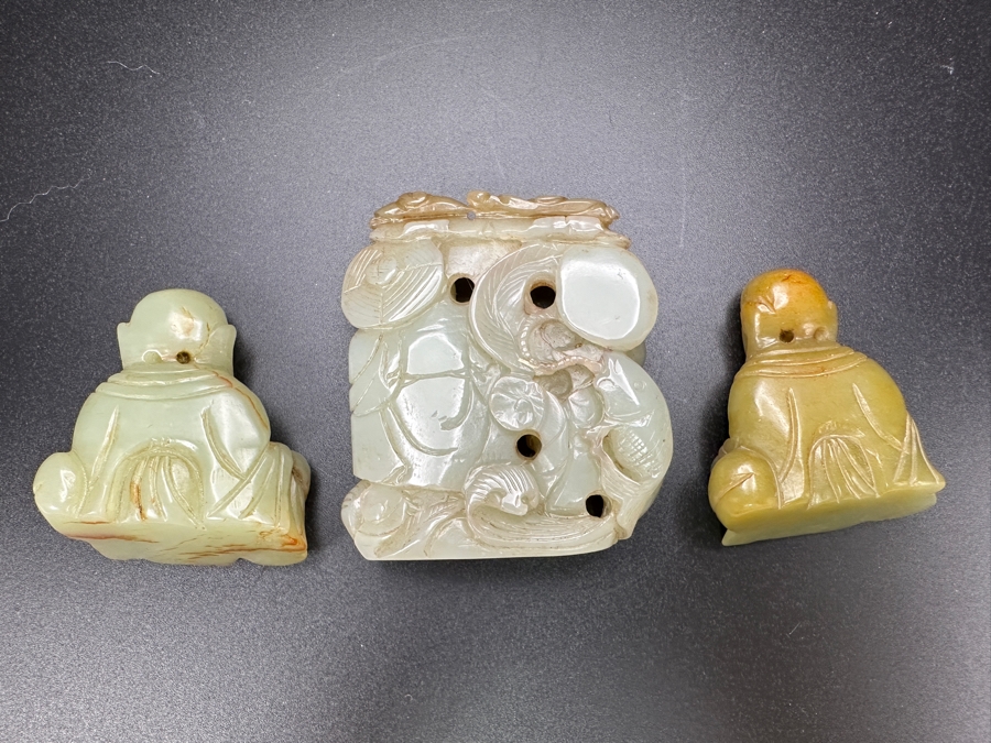 (3) Vintage Chinese Carved Jade Pendants [Photo 6]