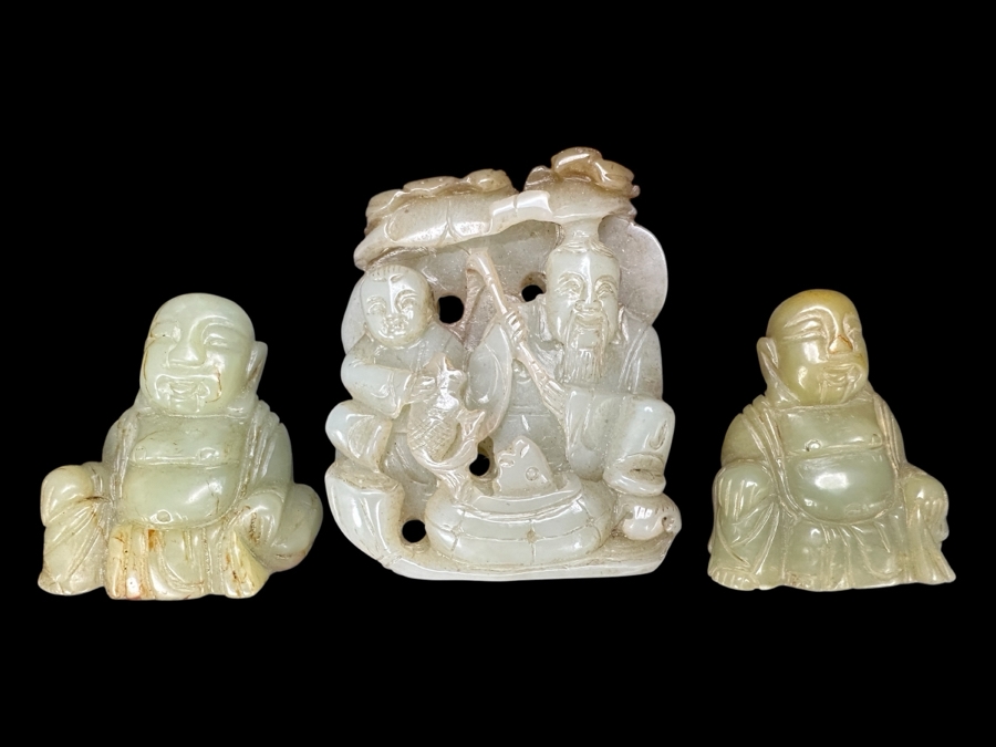 (3) Vintage Chinese Carved Jade Pendants