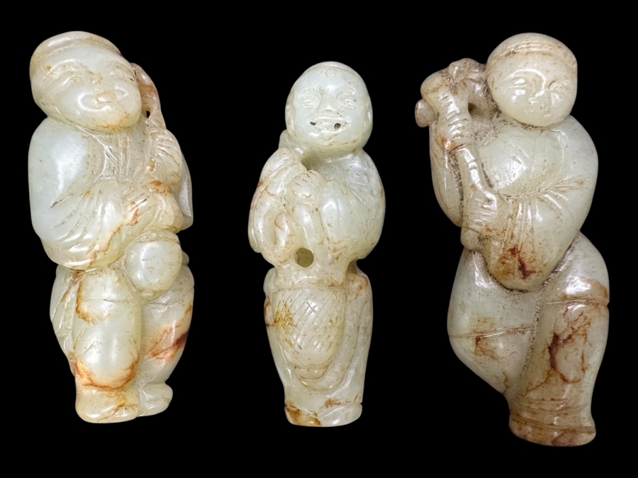 (3) Vintage Chinese Carved Jade Pendants