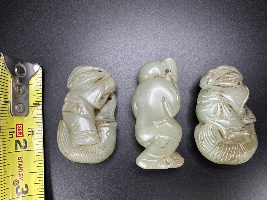 (3) Vintage Chinese Carved Jade Pendants [Photo 10]