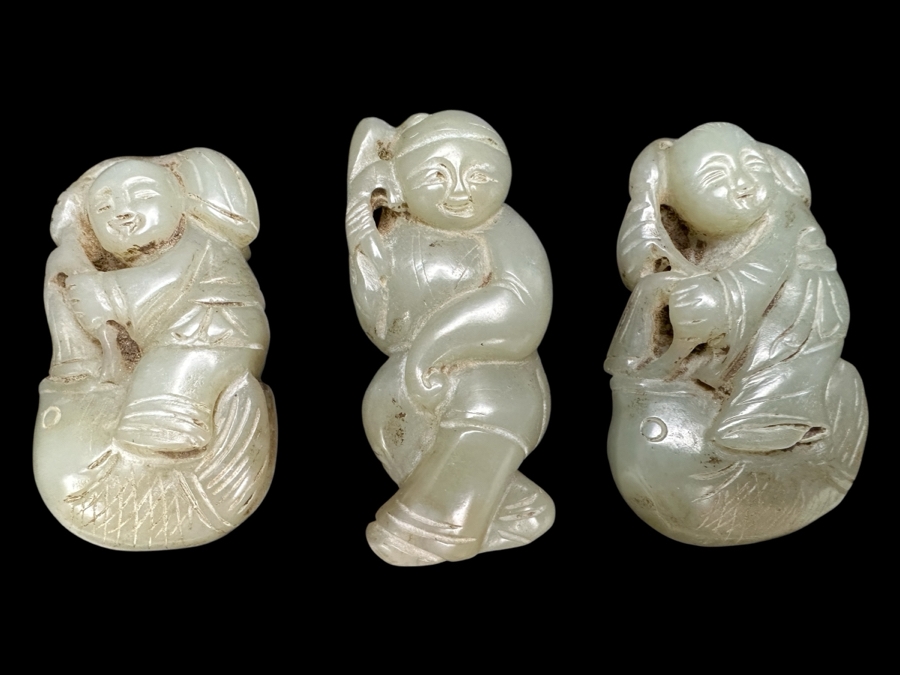 (3) Vintage Chinese Carved Jade Pendants