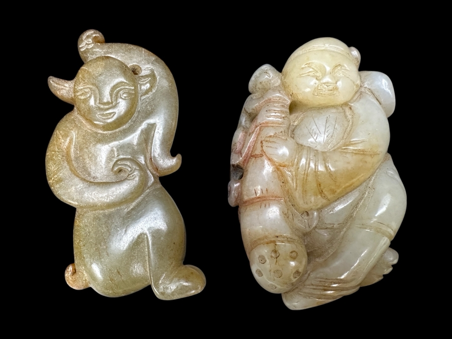 (2) Vintage Chinese Carved Jade Pendants