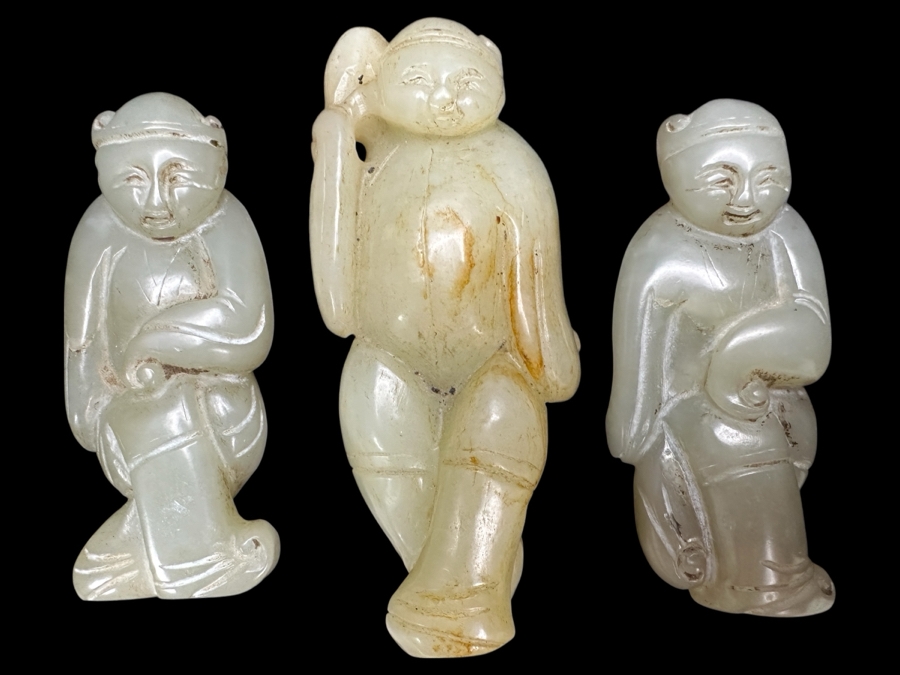 (3) Vintage Chinese Carved Jade Pendants