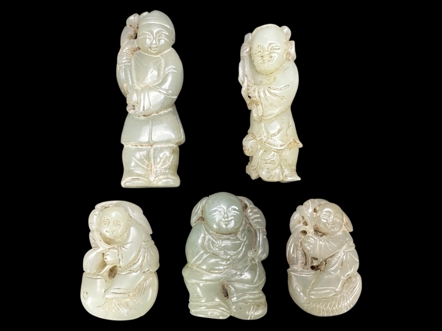 (5) Vintage Chinese Carved Jade Pendants