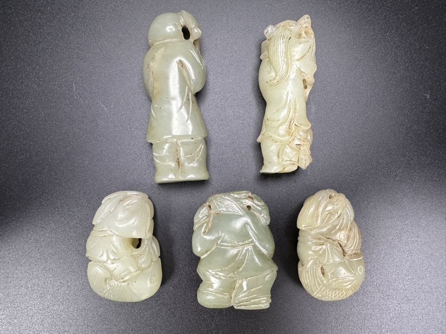 (5) Vintage Chinese Carved Jade Pendants [Photo 7]