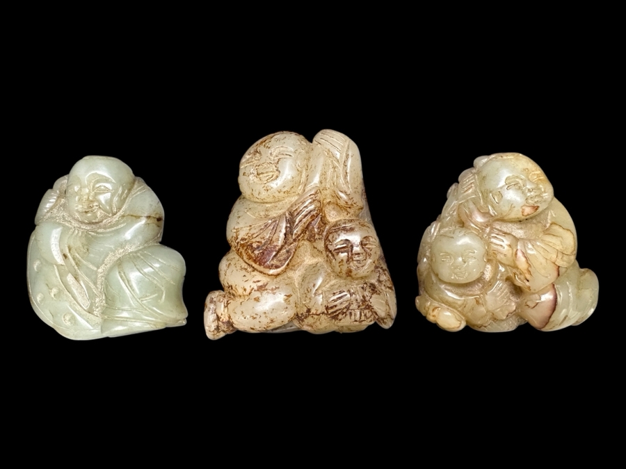 (3) Vintage Chinese Carved Jade Pendants