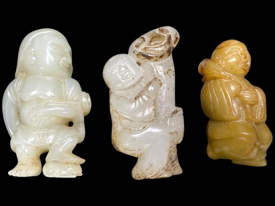 (3) Vintage Chinese Carved Jade Pendants