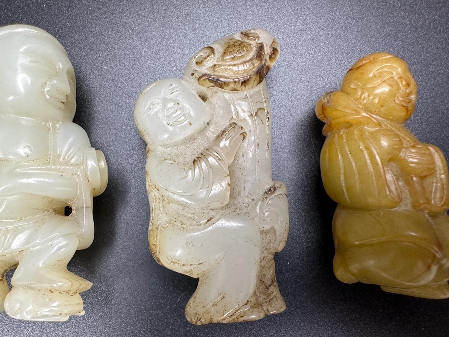 (3) Vintage Chinese Carved Jade Pendants [Photo 4]
