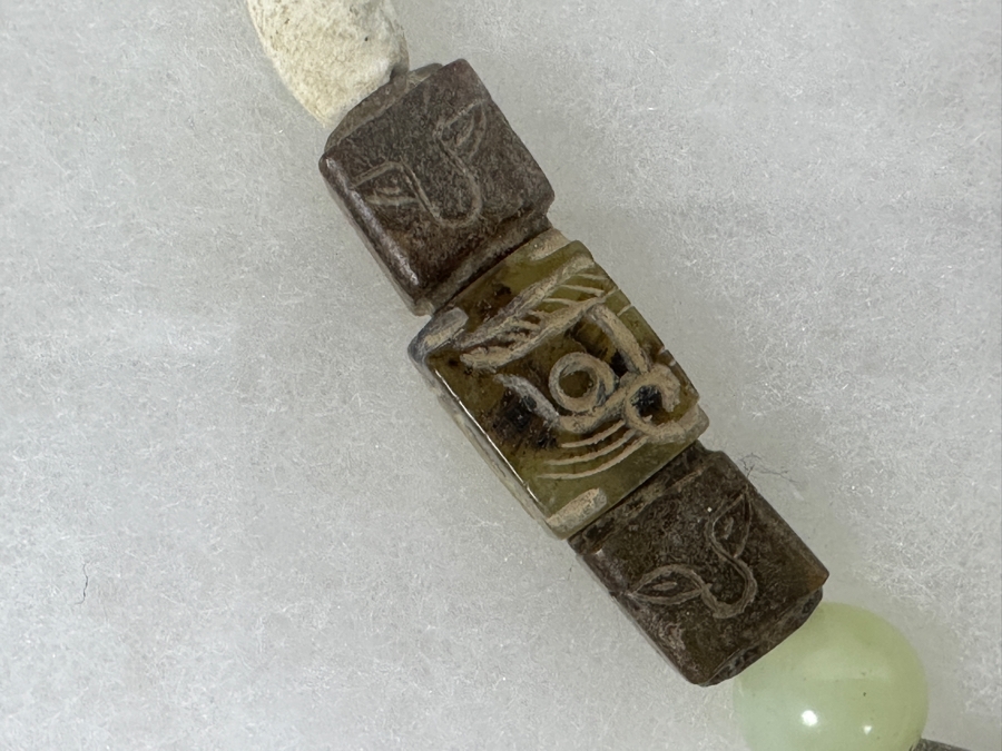 Vintage Chinese Carved Stone Jade 16' Necklace With Carved Jade Pendant In Wooden Framed Presentation Box 14 X 18 [Photo 19]