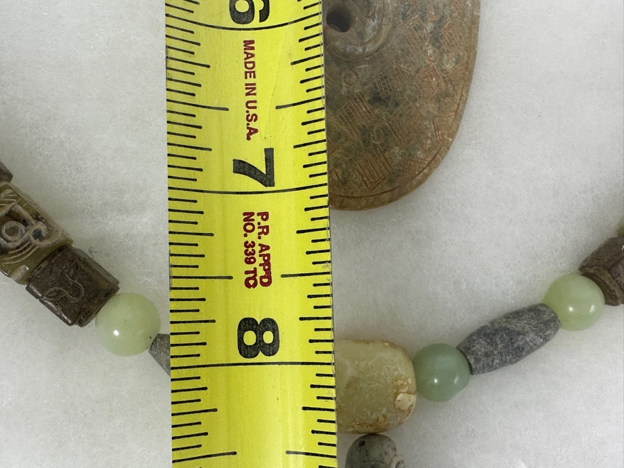 Vintage Chinese Carved Stone Jade 16' Necklace With Carved Jade Pendant In Wooden Framed Presentation Box 14 X 18 [Photo 20]