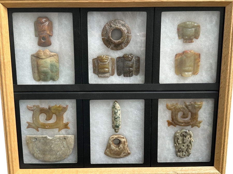 Nicely Displayed Collection Of Carved Stone Jade Items 17 X 14