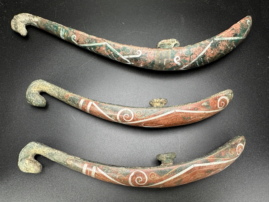 (3) Chinese Inlaid Metal Belt Hooks 6.5L & 8L [Photo 3]