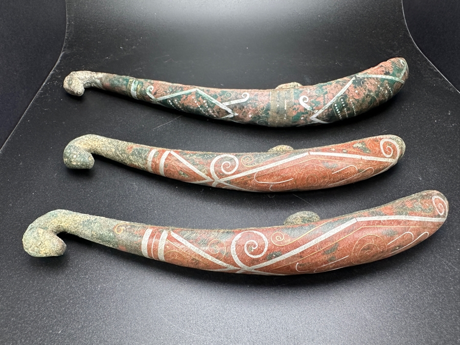 (3) Chinese Inlaid Metal Belt Hooks 6.5L & 8L [Photo 4]