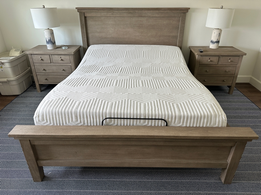 Pottery Barn Queen Bed 68.5W X 87.5L X 50H With Casper Snug Mattress 57 X 77 And Ease Adjustable Bed  [Photo 5]