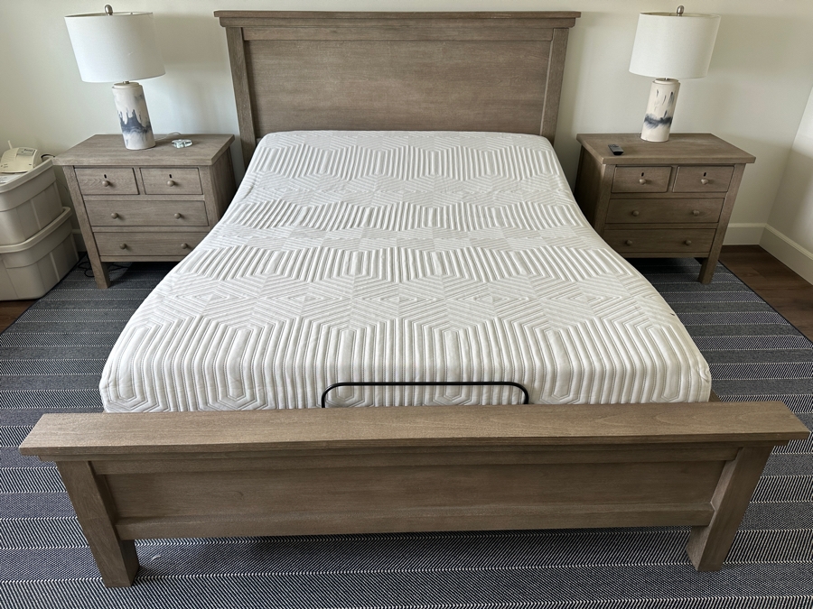 Pottery Barn Queen Bed 68.5W X 87.5L X 50H With Casper Snug Mattress 57 X 77 And Ease Adjustable Bed  [Photo 2]