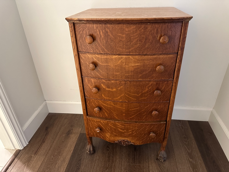 Vintage Tiger Oak 5-Drawer Chest Of Drawers Dresser 21W X 18.5D X 35.5H [Photo 2]
