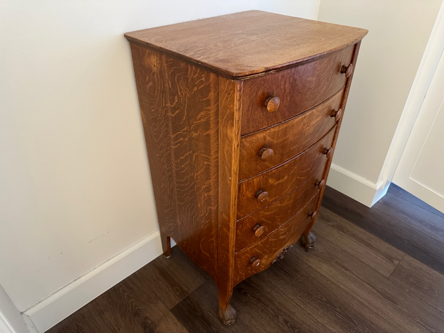 Vintage Tiger Oak 5-Drawer Chest Of Drawers Dresser 21W X 18.5D X 35.5H [Photo 6]