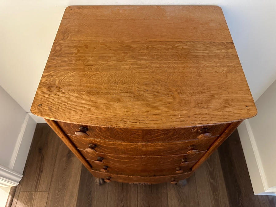 Vintage Tiger Oak 5-Drawer Chest Of Drawers Dresser 21W X 18.5D X 35.5H [Photo 3]