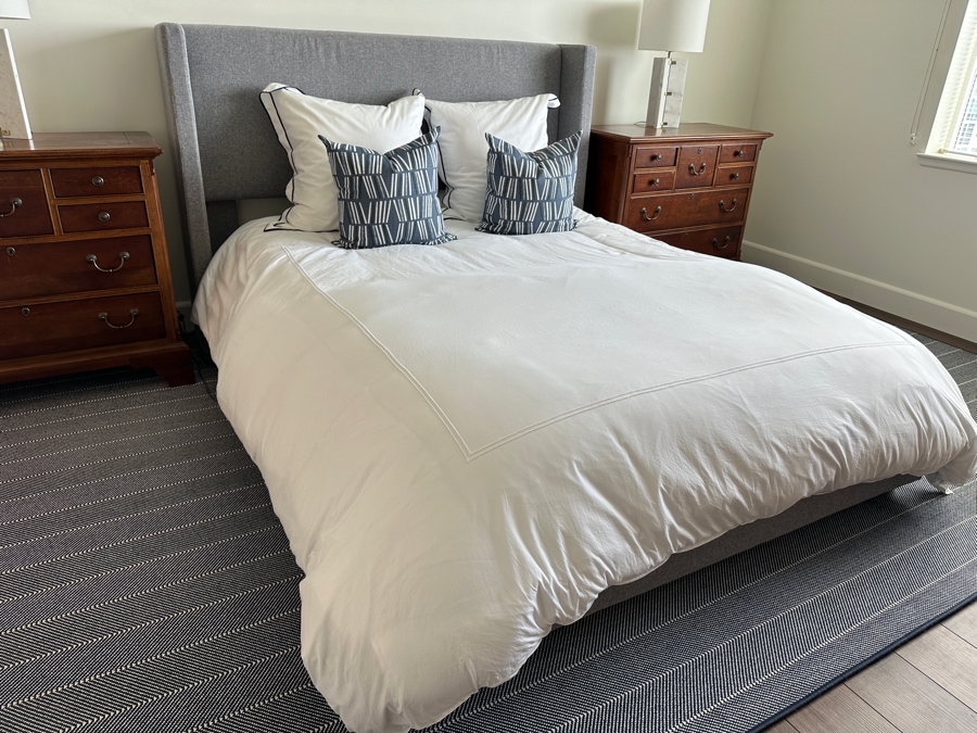 Just Added - Pottery Barn Upholstered Headboard Bed Frame 64W X 84D X 47H With Casper Snug Queen Size Mattress 60 X 80 [Photo 5]