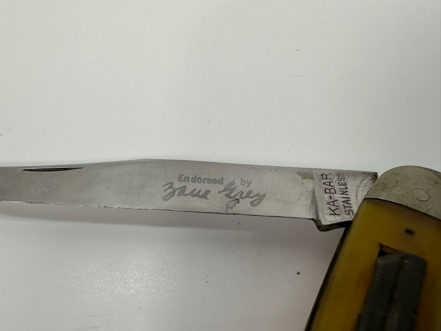 Vintage Ka-Bar Stainless Steel Fishing Pocket Knife Endorsed By Zane Grey 5'L [Photo 3]