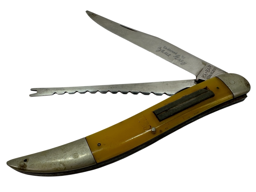 Vintage Ka-Bar Stainless Steel Fishing Pocket Knife Endorsed By Zane Grey 5'L