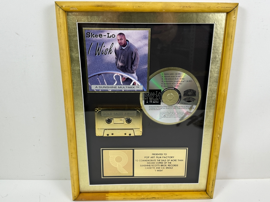 Framed Gold Sales Award Presented To Pop Art Film Factory For Selling Over 500,000 Copies Of Sunshine / Scotti Bros. Records Skee-Lo I Wish Framed 13 X 17 [Photo 2]