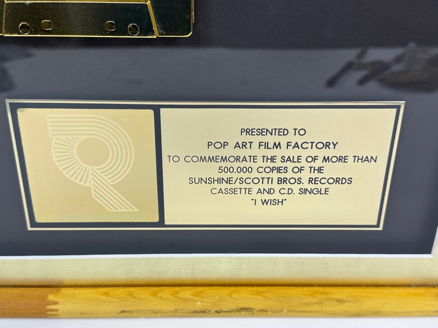 Framed Gold Sales Award Presented To Pop Art Film Factory For Selling Over 500,000 Copies Of Sunshine / Scotti Bros. Records Skee-Lo I Wish Framed 13 X 17 [Photo 7]