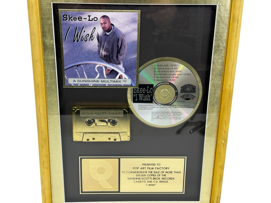 Framed Gold Sales Award Presented To Pop Art Film Factory For Selling Over 500,000 Copies Of Sunshine / Scotti Bros. Records Skee-Lo I Wish Framed 13 X 17