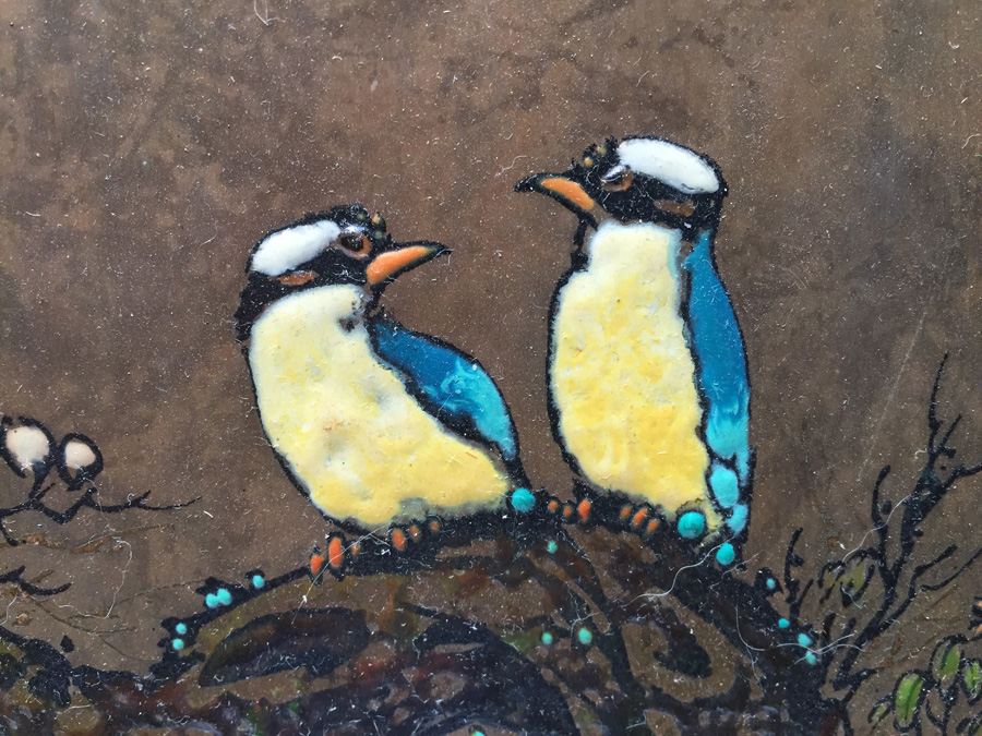 Asian Artwork - Enamel Birds on Copper Plates Signed by Artist [Photo 8]