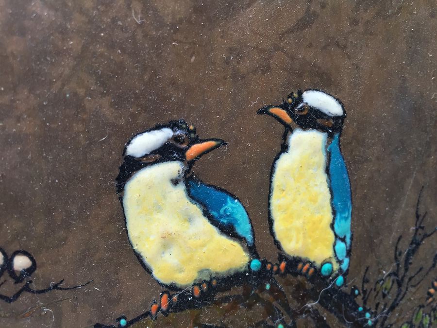 Asian Artwork - Enamel Birds on Copper Plates Signed by Artist [Photo 12]