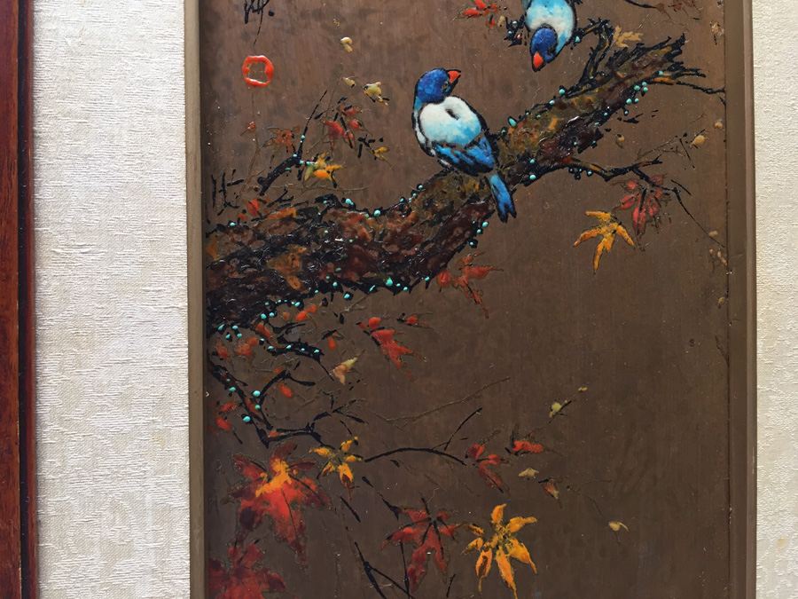 Asian Artwork - Enamel Birds on Copper Plates Signed by Artist [Photo 5]