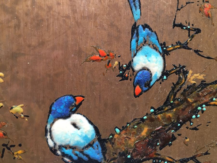 Asian Artwork - Enamel Birds on Copper Plates Signed by Artist [Photo 13]