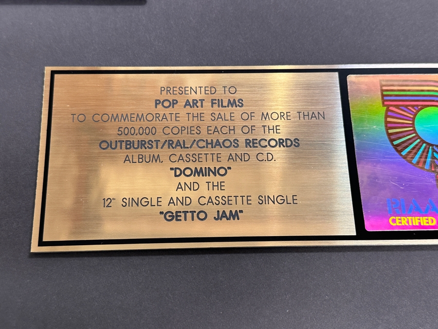 Gold Sales Award Presented To Pop Art Films For Selling Over 500,000 Copies Of Outburst/Ral/Chaos Records Domino Getto Jam Pair Of Gold Albums 32 X 20 [Photo 5]