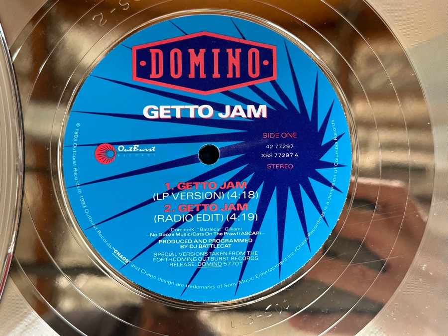 Gold Sales Award Presented To Pop Art Films For Selling Over 500,000 Copies Of Outburst/Ral/Chaos Records Domino Getto Jam Pair Of Gold Albums 32 X 20 [Photo 4]
