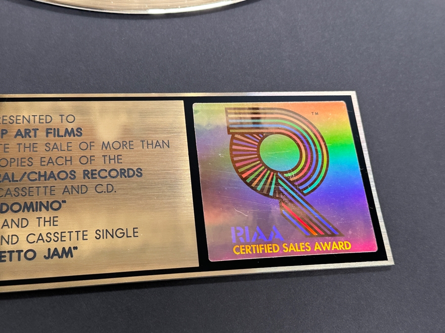 Gold Sales Award Presented To Pop Art Films For Selling Over 500,000 Copies Of Outburst/Ral/Chaos Records Domino Getto Jam Pair Of Gold Albums 32 X 20 [Photo 6]