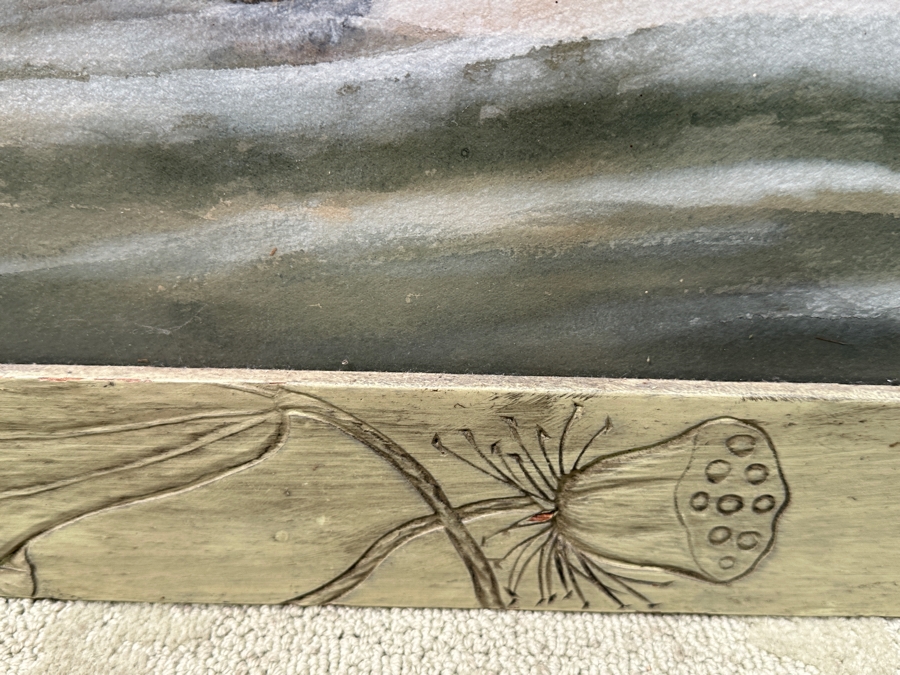 Toshio Aoki (1854-1912, Japan/California) Stunning Original Watercolor And Gouache On Paper Of Swimming Fish At Sea With Hand Carved Wooden Frame 39 X 28 Framed 46 X 35 [Photo 15]