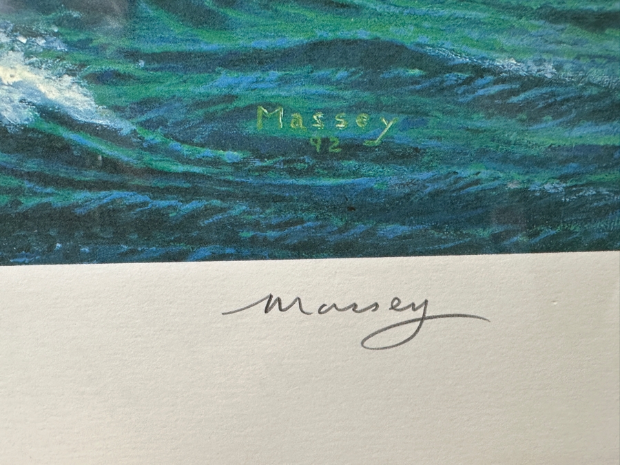 Raymond A. Massey Artist Hand Signed Limited Edition Print Titled 'Discovery And Chatham - Capt. George Vancouver Off Kauai's Na Pali Coast March 8, 1794' Numbered 111 Of 250 29 X 24 Framed 39 X 34 [Photo 6]