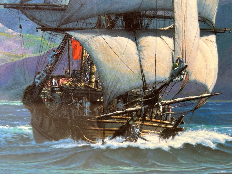 Raymond A. Massey Artist Hand Signed Limited Edition Print Titled 'Discovery And Chatham - Capt. George Vancouver Off Kauai's Na Pali Coast March 8, 1794' Numbered 111 Of 250 29 X 24 Framed 39 X 34 [Photo 3]