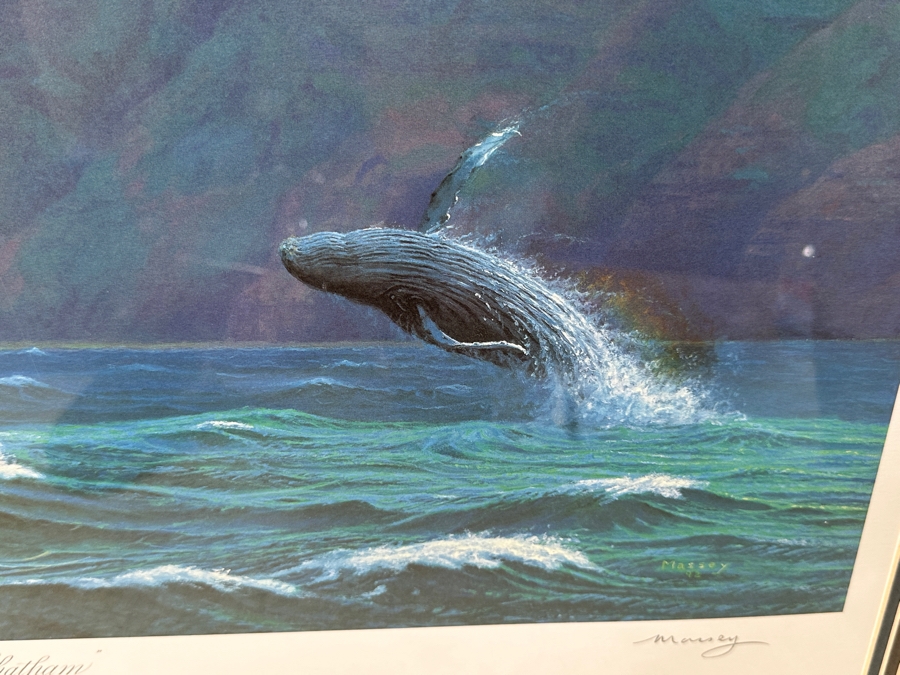 Raymond A. Massey Artist Hand Signed Limited Edition Print Titled 'Discovery And Chatham - Capt. George Vancouver Off Kauai's Na Pali Coast March 8, 1794' Numbered 111 Of 250 29 X 24 Framed 39 X 34 [Photo 4]