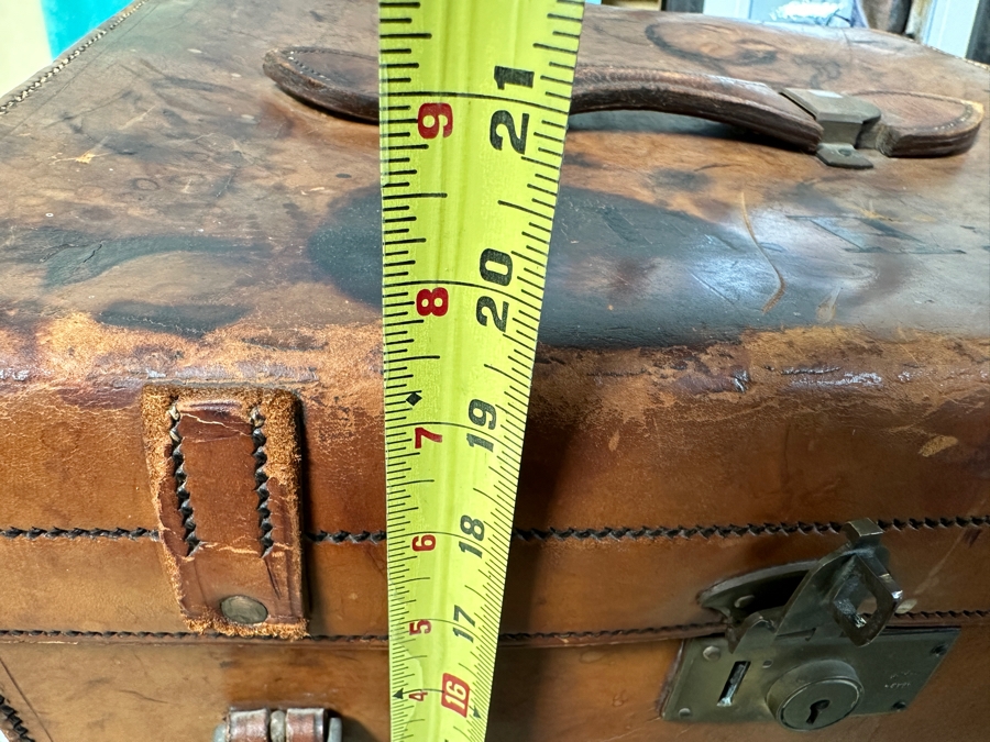 Antique J. C. Sweeney Newcastle On Tyne Leather Hat Box From England With Initials E. H. - Sold To Our Book Collector Client As Originally Owned By Ernest Hemmingway But Have No Provenance To Back Up Ownership 18W X 18D X 19.5H [Photo 20]