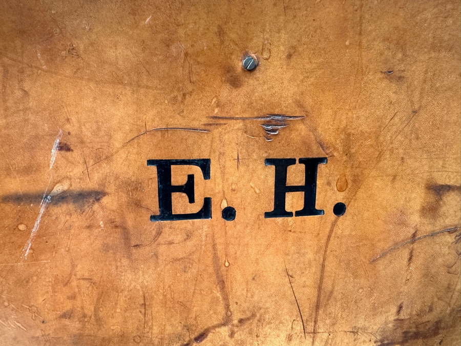 Antique J. C. Sweeney Newcastle On Tyne Leather Hat Box From England With Initials E. H. - Sold To Our Book Collector Client As Originally Owned By Ernest Hemmingway But Have No Provenance To Back Up Ownership 18W X 18D X 19.5H [Photo 10]