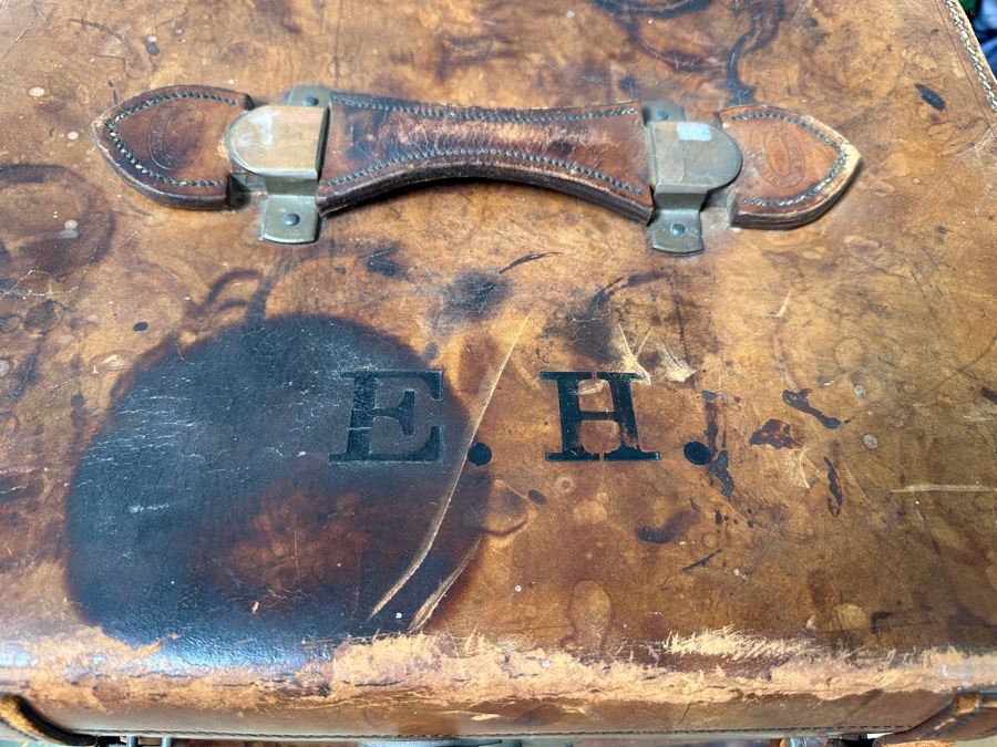 Antique J. C. Sweeney Newcastle On Tyne Leather Hat Box From England With Initials E. H. - Sold To Our Book Collector Client As Originally Owned By Ernest Hemmingway But Have No Provenance To Back Up Ownership 18W X 18D X 19.5H [Photo 6]