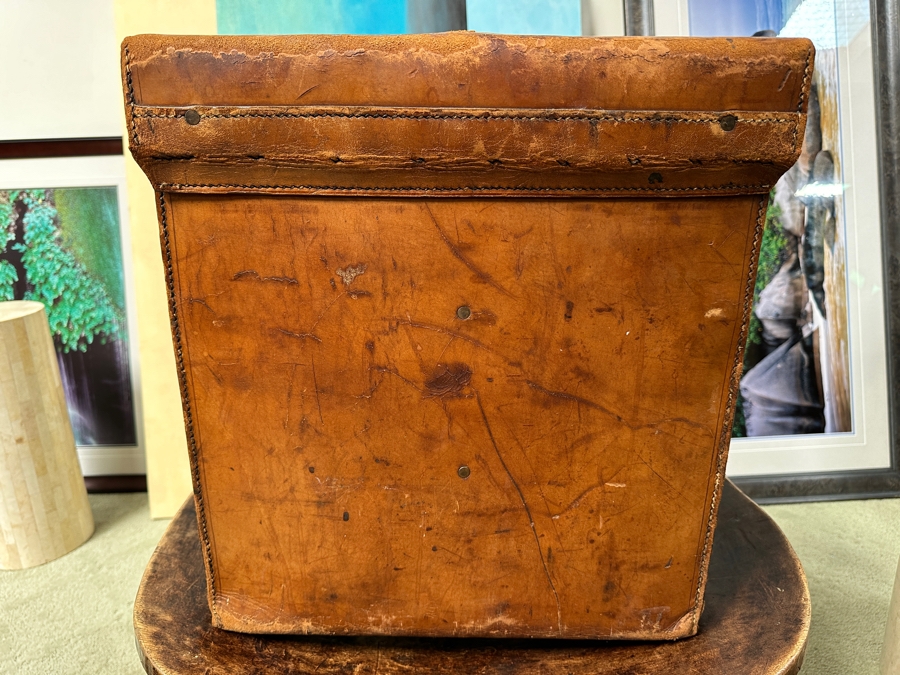 Antique J. C. Sweeney Newcastle On Tyne Leather Hat Box From England With Initials E. H. - Sold To Our Book Collector Client As Originally Owned By Ernest Hemmingway But Have No Provenance To Back Up Ownership 18W X 18D X 19.5H [Photo 11]