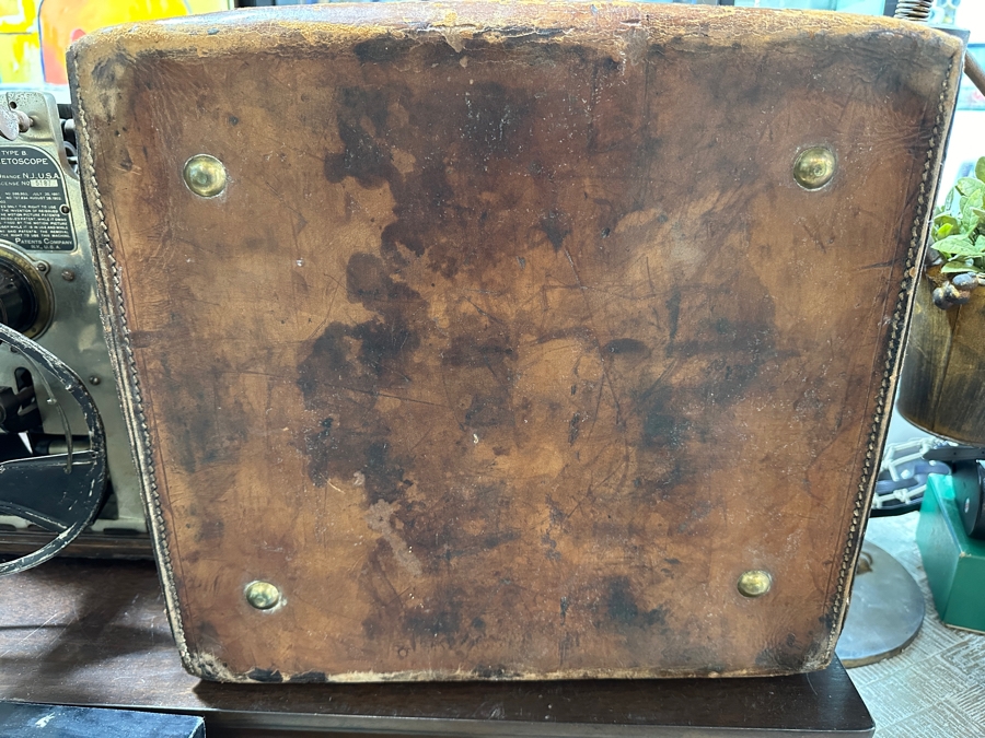 Antique J. C. Sweeney Newcastle On Tyne Leather Hat Box From England With Initials E. H. - Sold To Our Book Collector Client As Originally Owned By Ernest Hemmingway But Have No Provenance To Back Up Ownership 18W X 18D X 19.5H [Photo 21]