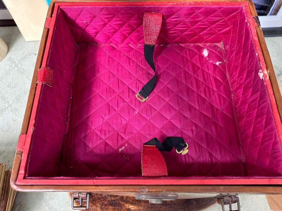 Antique J. C. Sweeney Newcastle On Tyne Leather Hat Box From England With Initials E. H. - Sold To Our Book Collector Client As Originally Owned By Ernest Hemmingway But Have No Provenance To Back Up Ownership 18W X 18D X 19.5H [Photo 14]