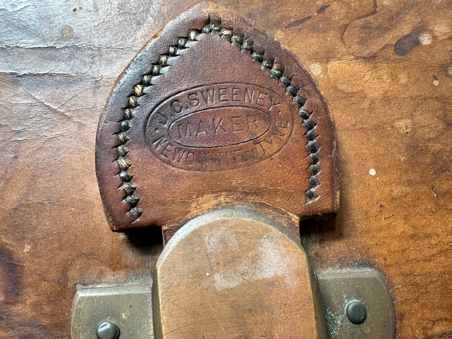 Antique J. C. Sweeney Newcastle On Tyne Leather Hat Box From England With Initials E. H. - Sold To Our Book Collector Client As Originally Owned By Ernest Hemmingway But Have No Provenance To Back Up Ownership 18W X 18D X 19.5H [Photo 8]