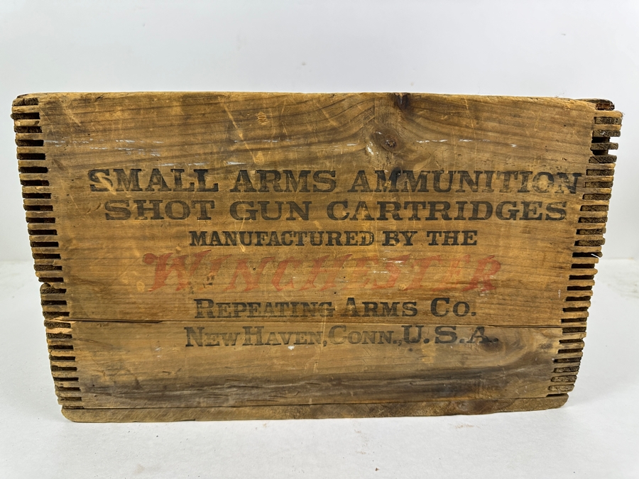 Antique Winchester Repeating Arms Co Small Arms Ammunition Shot Gun Cartridges Wooden Box - See Photos For Damage 15W X 10D X 9H [Photo 2]